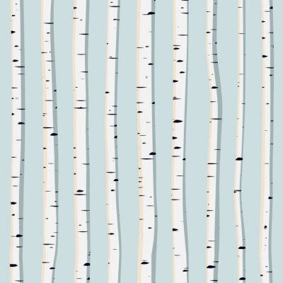 Tapete Grafische Birken auf blauem Hintergrund