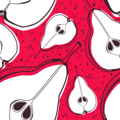 Tapete Grafische Birnen auf rotem Hintergrund