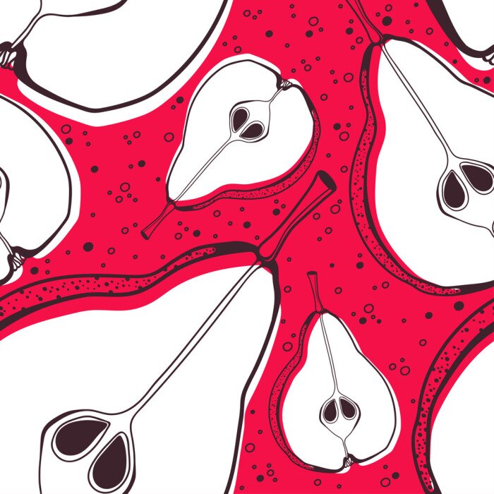 Tapete Grafische Birnen auf rotem Hintergrund