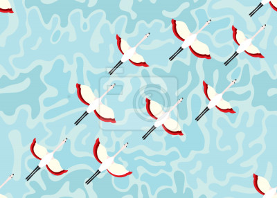 Tapete Grafische Flamingos auf einem Motiv mit blauem Hintergrund