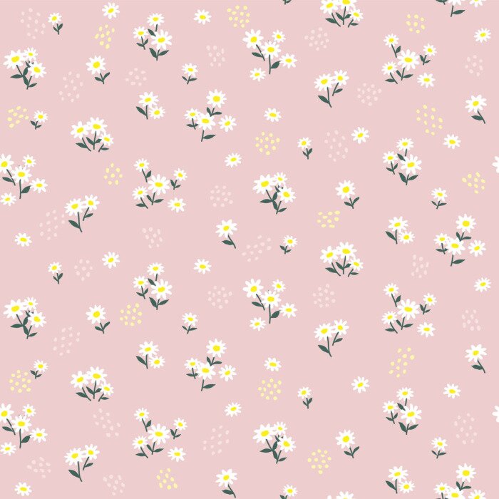 Tapete Grafische Gänseblümchen auf einem rosa Hintergrund