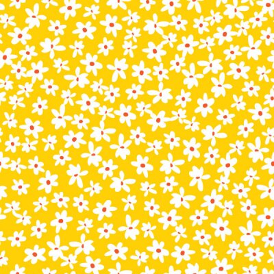 Tapete Grafische Gänseblümchen auf gelbem Hintergrund