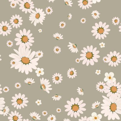 Tapete Grafische Gänseblümchen auf grauem Hintergrund