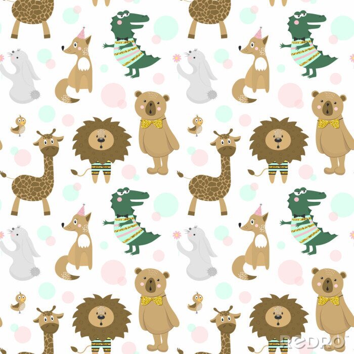 Tapete Grafische kleine Tiere auf weißem Hintergrund