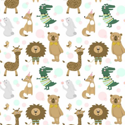 Tapete Grafische kleine Tiere auf weißem Hintergrund