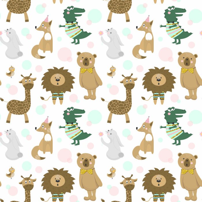 Tapete Grafische kleine Tiere auf weißem Hintergrund