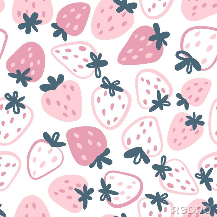 Tapete Grafische rosa Erdbeeren