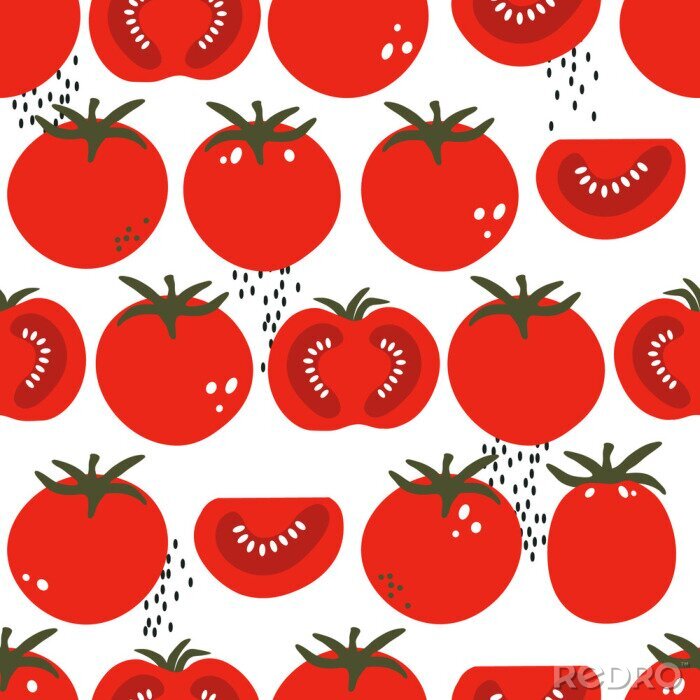 Tapete Grafische Tomaten im Ganzen und in Hälften