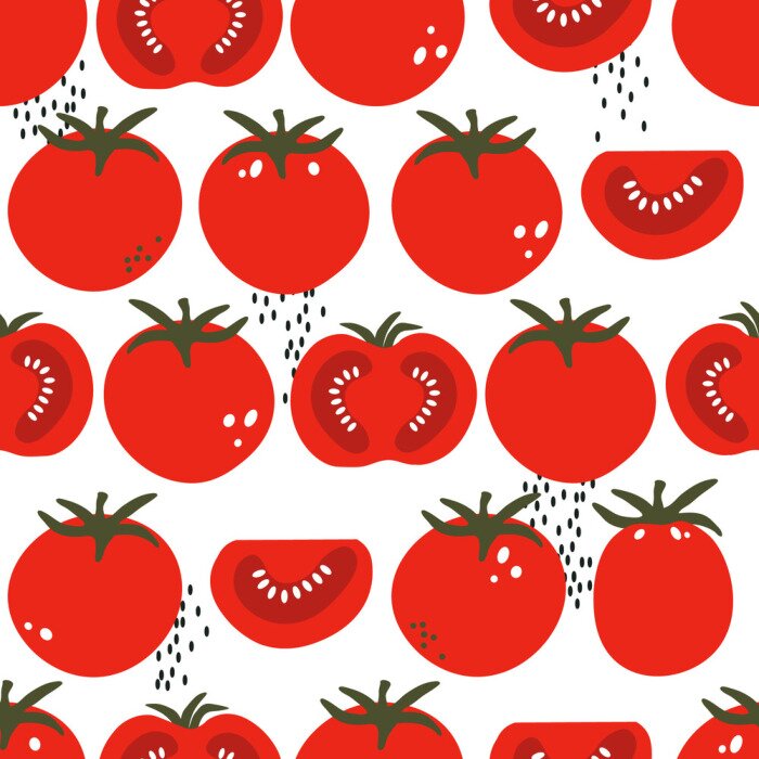 Tapete Grafische Tomaten im Ganzen und in Hälften