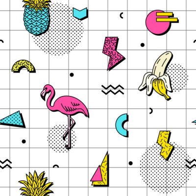 Tapete Grafischen Flamingos Ananassen und Bananen