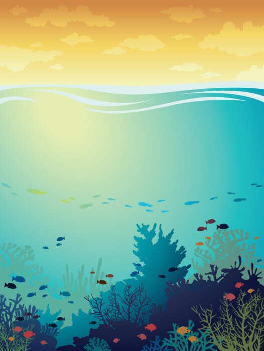 Tapete Grafisches Korallenriff und Fische