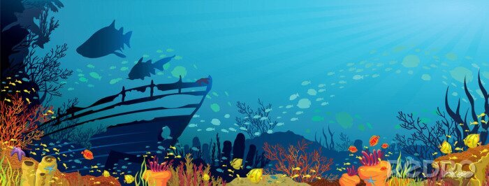 Tapete Grafisches Panorama des ozeanischen Korallenriffs