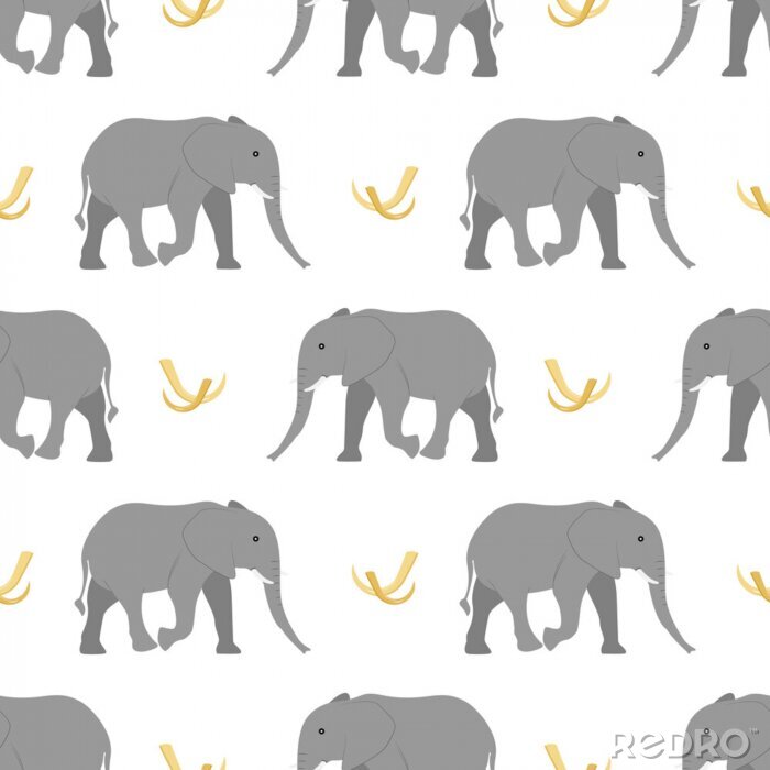 Tapete Graue Elefanten auf weißem Hintergrund