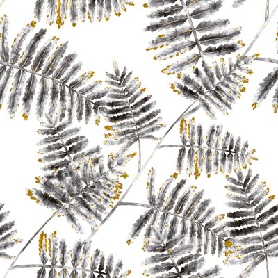 Tapete Graue Farnblätter mit bunten Details