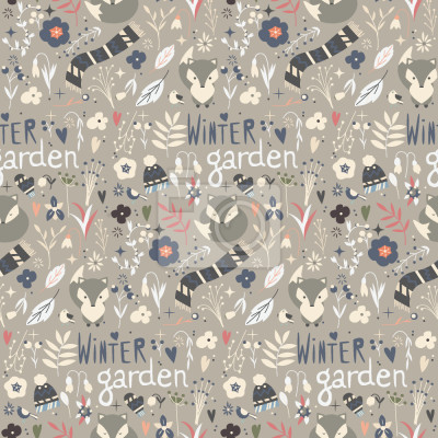 Tapete Graue Füchse und Winterwelt