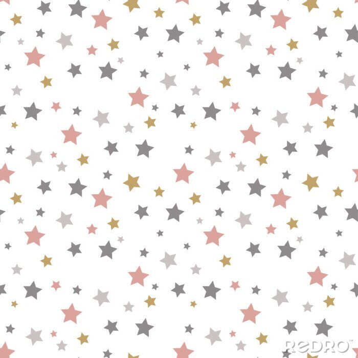 Tapete Graue gelbe lachsfarbene Sterne auf weißem Hintergrund