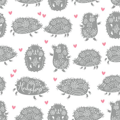 Tapete Graue Igelchen und rosa Herzchen