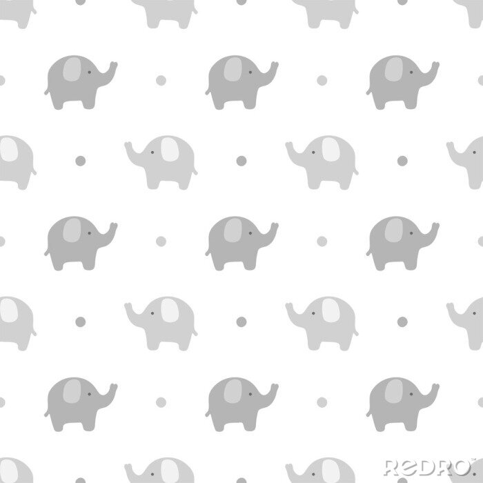 Tapete Graue minimalistische Elefanten mit Tupfen
