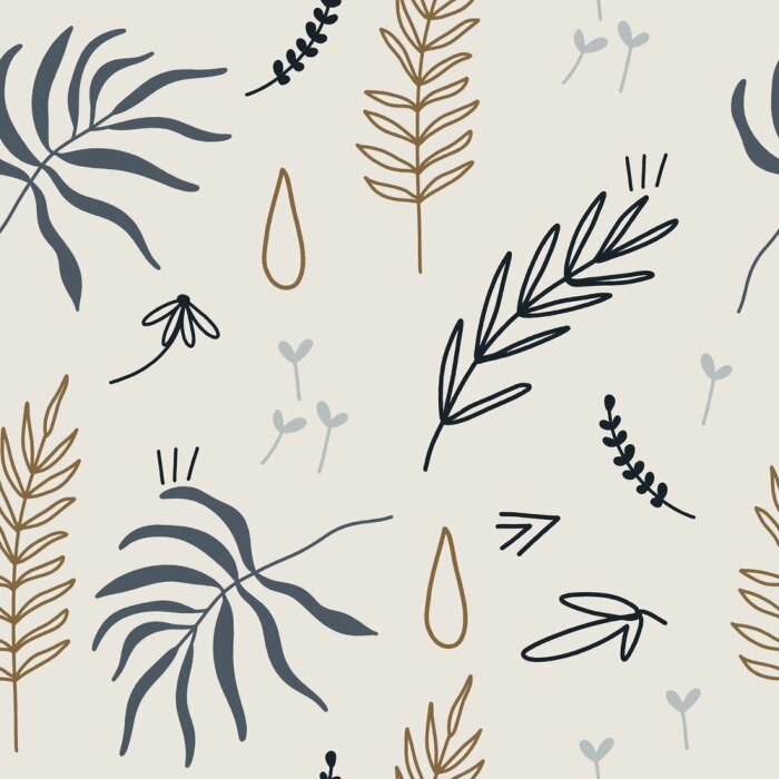 Tapete Graue und beige Blätter im skandinavischen Stil
