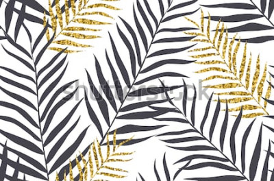 Tapete Graue und gelbe Palmenblätter