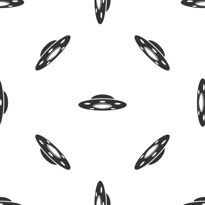 Tapete Graues UFO fliegendes Raumschiffikone isolierte nahtloses Muster auf weißem Hintergrund. Fliegende Untertasse. Außerirdisches Raumschiff. Futuristisches unbekanntes Flugobjekt. Vektor-Illustration