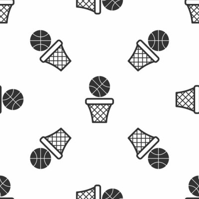 Tapete Grey Basketball ball and basket icon isolated seamless pattern on white background. Ball in basketball hoop. Vector Illustration