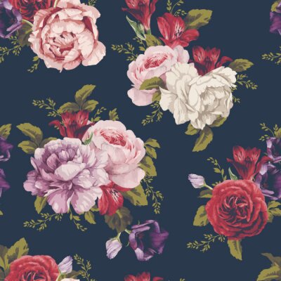 Tapete Gro?e Rosen und Pfingstrosen im Strau?