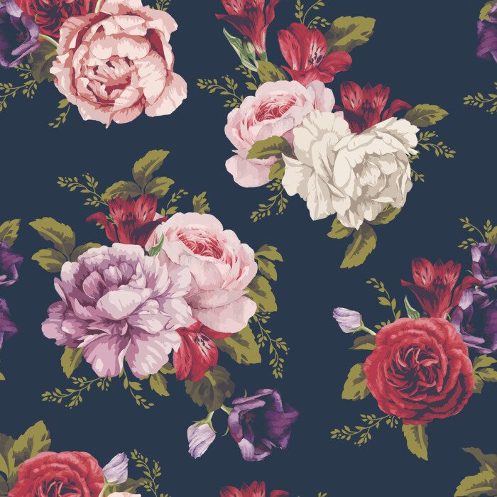 Tapete Gro?e Rosen und Pfingstrosen im Strau?