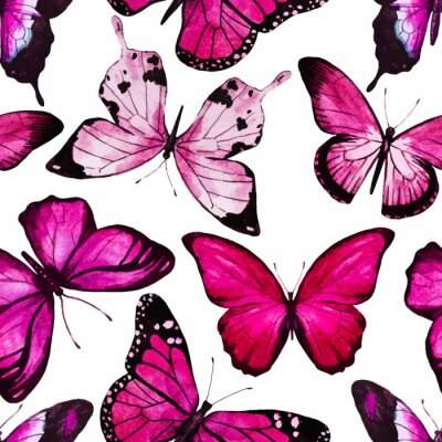 Tapete Große rosa Schmetterlinge auf weißem Hintergrund
