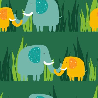 Tapete Großer und kleiner Elefant auf dem Hintergrund der Natur