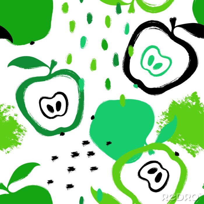 Tapete Grüne Äpfel mit schwarzen Punkten