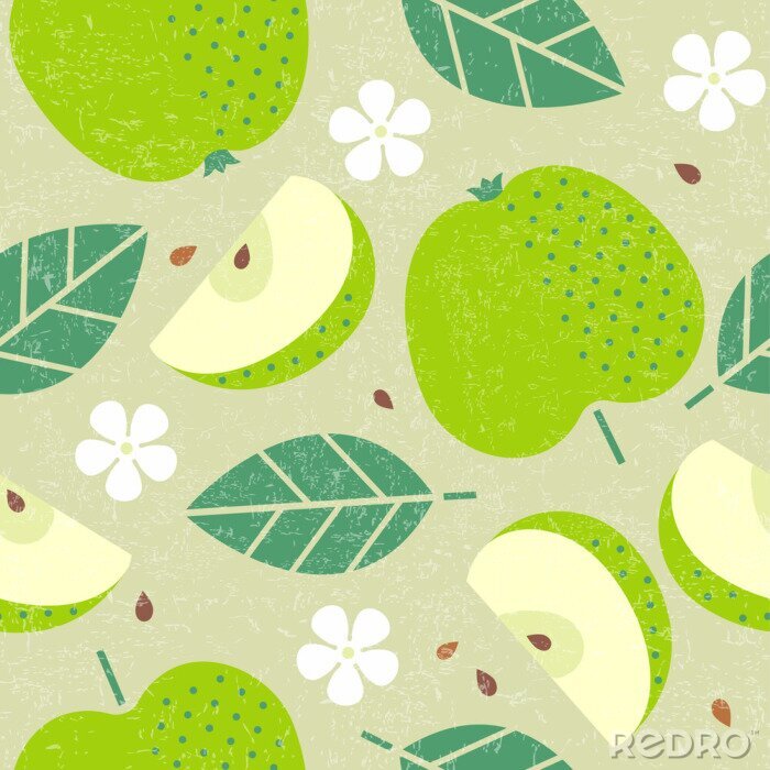 Tapete Grüne Apfelfrüchte und Blätter