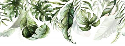 Grüne Blätter mit Aquarellgirlande bemalt