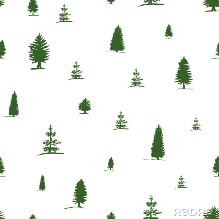 Tapete Grüne Nadelbäume auf weißem Hintergrund