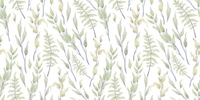 Tapete Grüne Pflanzen mit Aquarellfarben gemalt