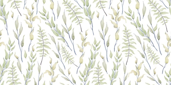 Tapete Grüne Pflanzen mit Aquarellfarben gemalt