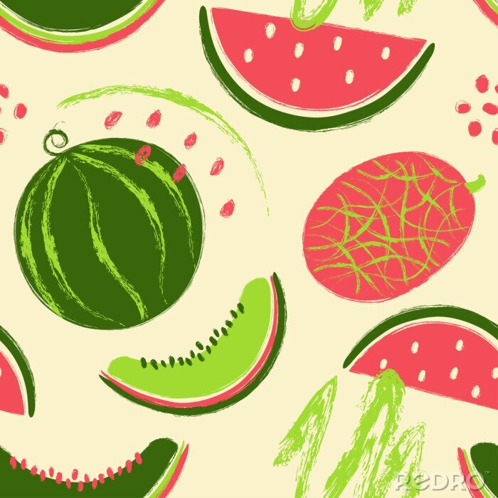 Tapete Grüne und rosa Wassermelonenfrüchte auf pudrigem Hintergrund