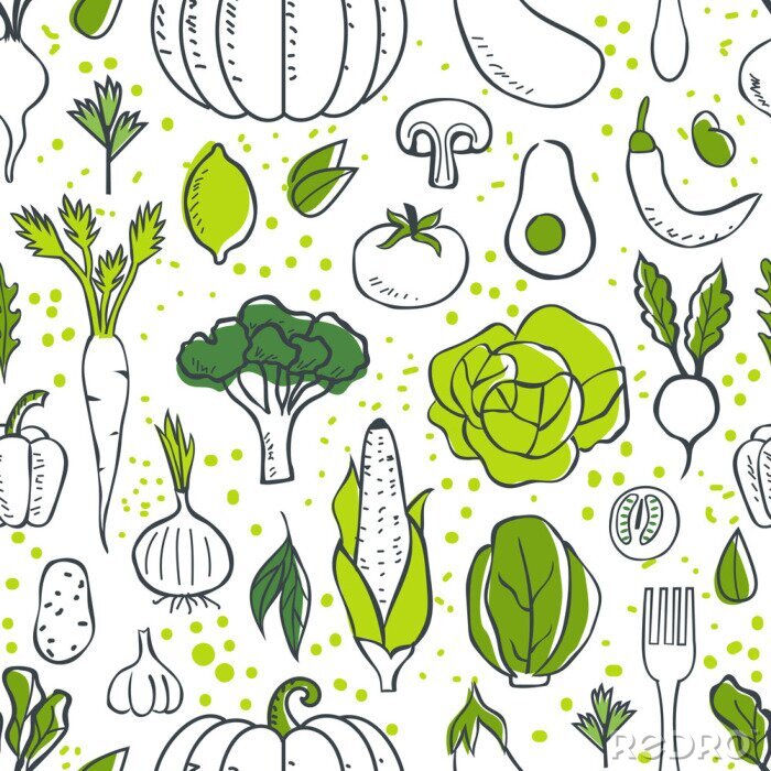 Tapete Grünes Gemüse auf weißem Hintergrund