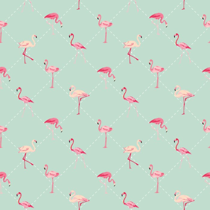 Tapete Grünes Motiv mit geometrischen Formen und Flamingos