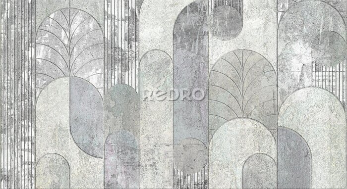 Tapete Grunge concrete wall with ornaments and prints. Digital tiles design. damask patchwork