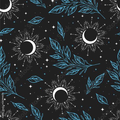 Tapete Halbmonde und türkisfarbene Zweige