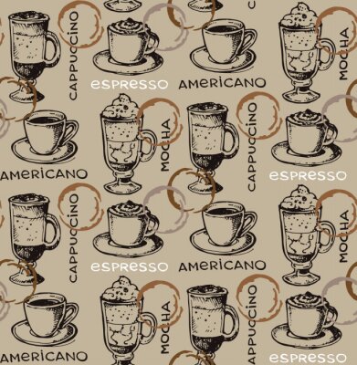 Tapete Hand drawn doodle coffee pattern