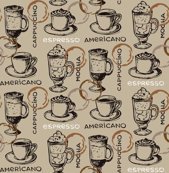 Tapete Hand drawn doodle coffee pattern