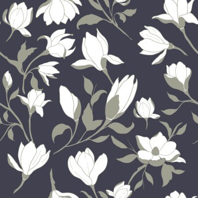 Tapete Hand Drawn Magnolia Seamless Pattern