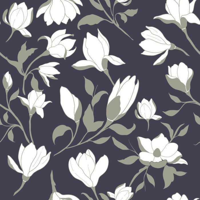 Tapete Hand Drawn Magnolia Seamless Pattern