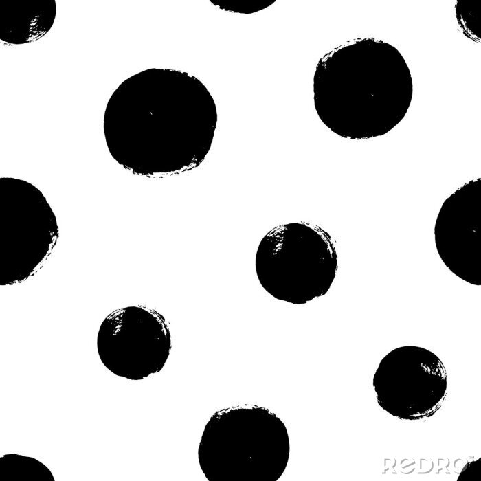 Tapete Hand drawn seamles pattern with textured circles. Uneven polka dot design, Vector illustration.