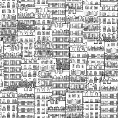 Tapete Hand gezeichnet nahtlose Muster der Häuser Französisch-Stil