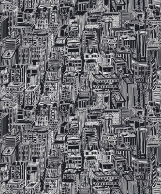 Hand gezeichnet nahtlose Muster mit großen Stadt New York. Vector Vintage Illustration mit NYC-Architektur, Wolkenkratzer, Megapolis, Gebäude, Innenstadt.