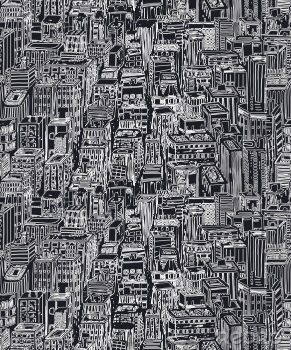 Tapete Hand gezeichnet nahtlose Muster mit großen Stadt New York. Vector Vintage Illustration mit NYC-Architektur, Wolkenkratzer, Megapolis, Gebäude, Innenstadt.