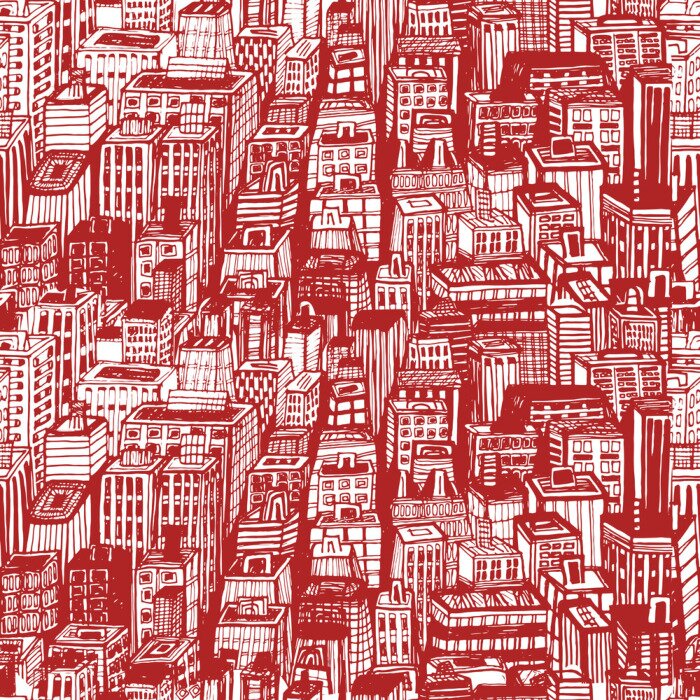 Tapete Hand gezeichnet nahtlose Muster mit großen Stadt New York. Vector Vintage Illustration mit NYC-Architektur, Wolkenkratzer, Megapolis, Gebäude, Innenstadt.